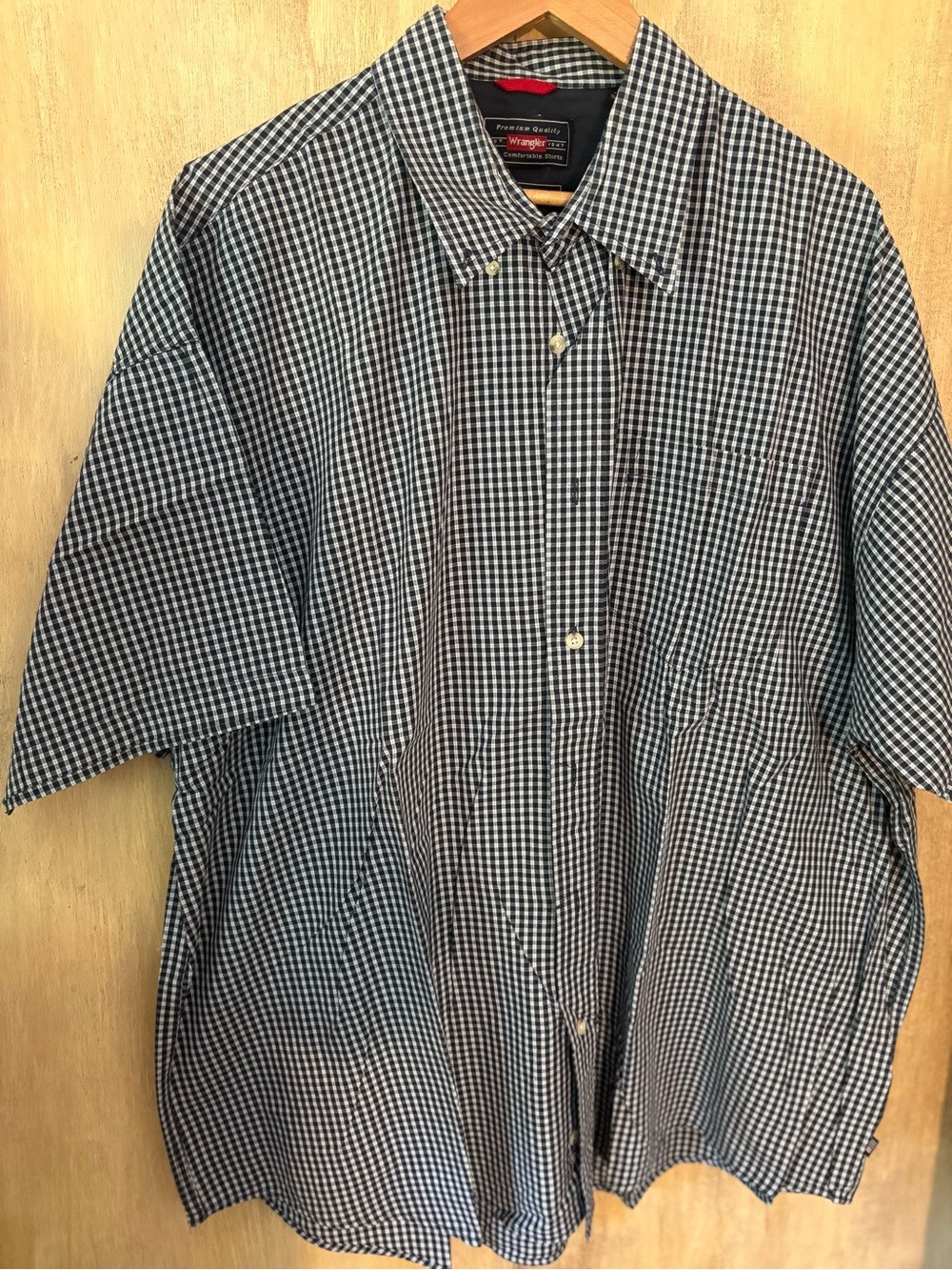 Wrangler Navy and White Gingham Check Button-Up Shirt 100% Cotton 3Xl